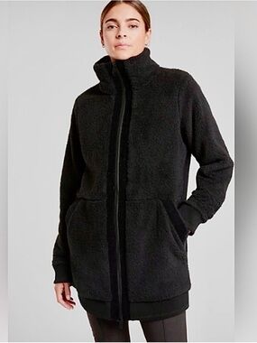 Athleta Black Sherpa Zip-Front Women's Coat